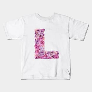 Pink Floral Letter L Kids T-Shirt